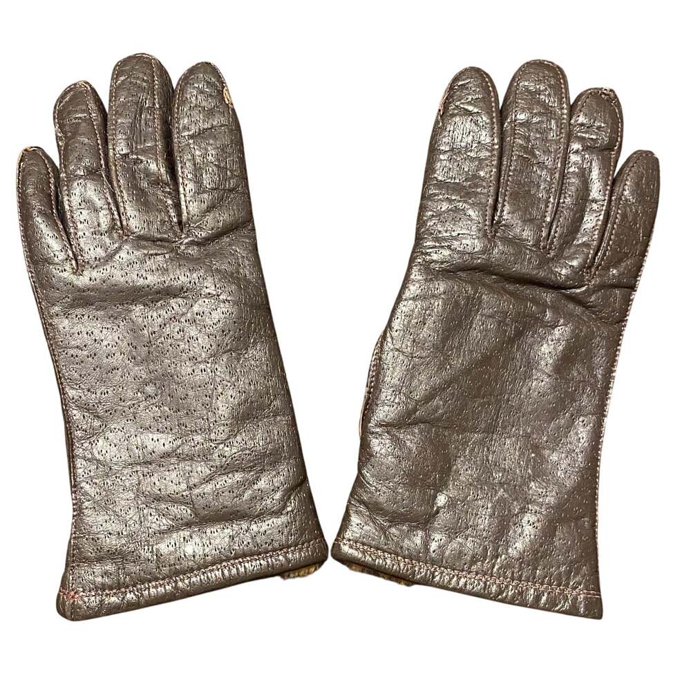 Brown Leather Fur Lined Gloves Large Classic Vintage Style Driving Winter